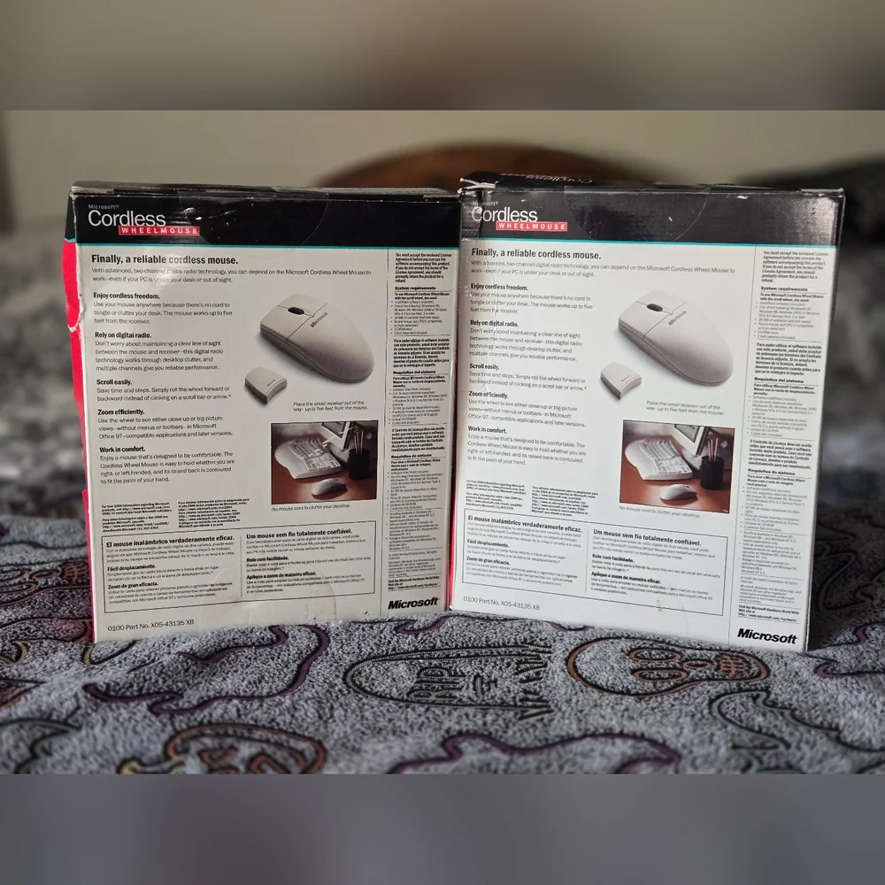 2 Microsoft Cordless Wheel Mouse Complete Vintage NEW